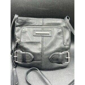 Franco Sarto Women's Black Leather Buckle Crossbody Shoulder Strap Hobo Bag